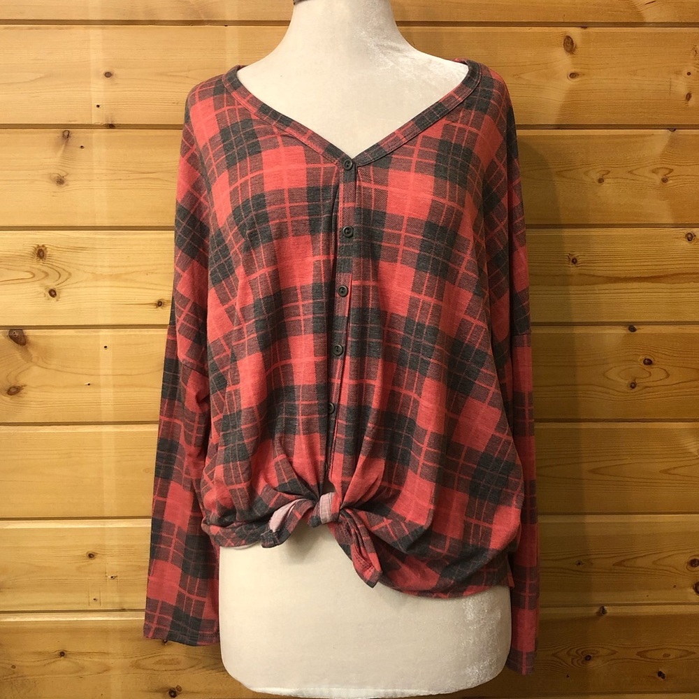 FADED RED + BLACK PLAID LONGSLEEVE